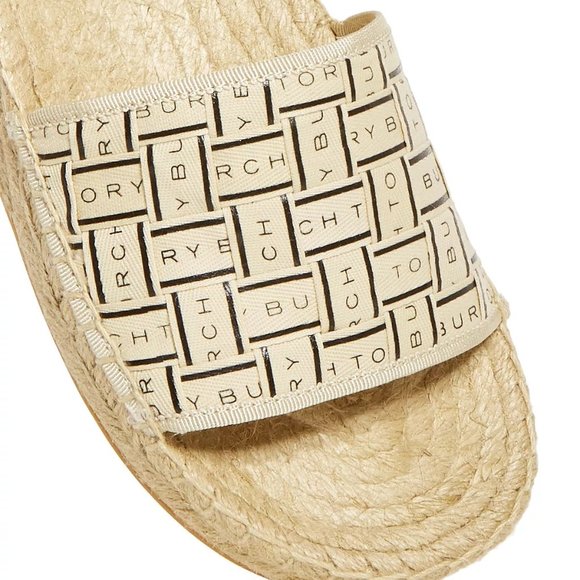 ** SOLD!!** NIB Tory Burch Logo Grosgrain Ribbon Woven Slide Cream US 8 - Picture 3 of 16